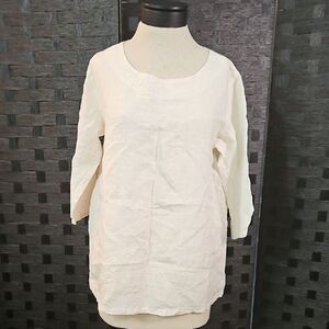 Len.OK White Linen Tunic Top Size Large